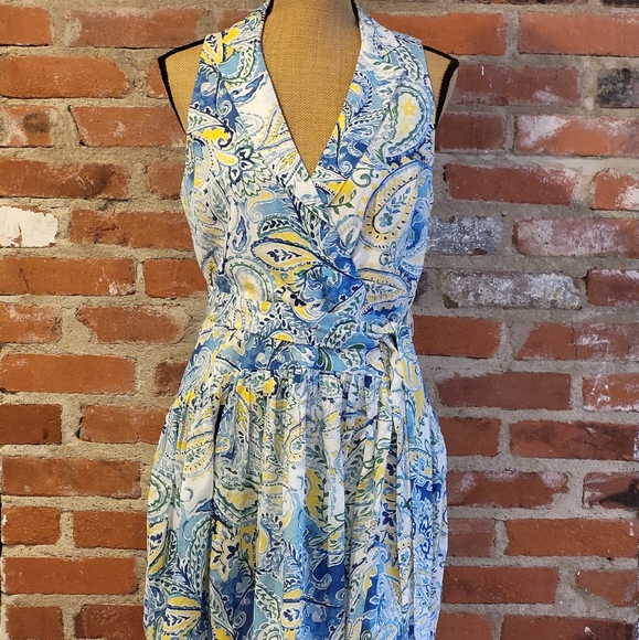 Ralph Lauren 8P blue, green, yellow floral cotton dress - Picture 2 of 8
